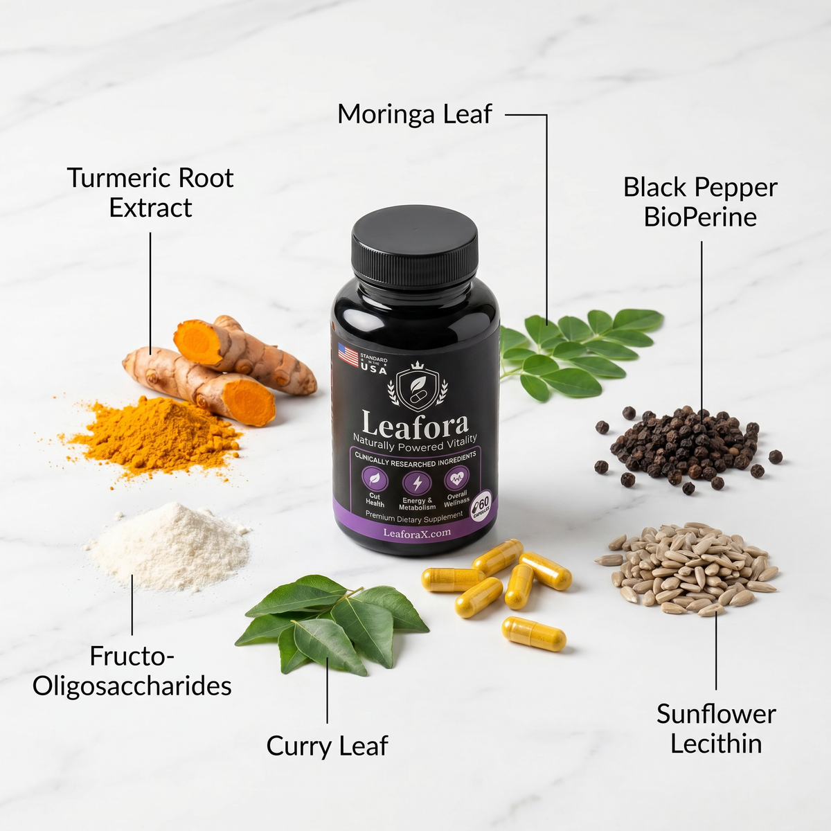 Leafora gut health supplement with probiotics prebiotics - bloating relief energy boost