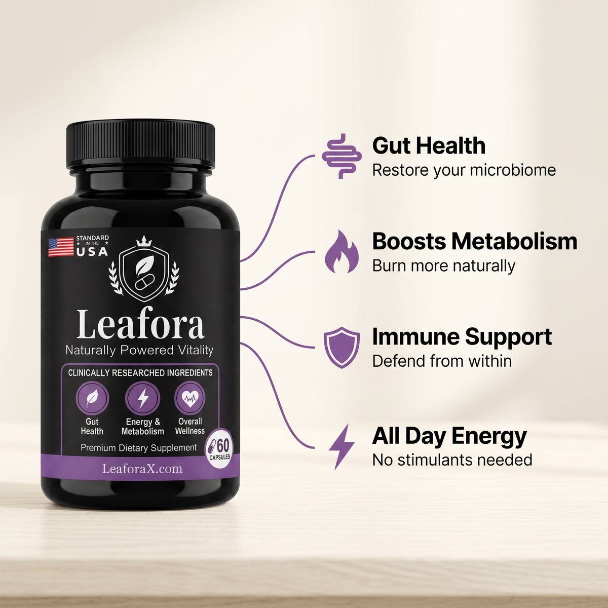 Leafora synbiotic probiotic supplement - Natural ingredients turmeric moringa and curry leaf